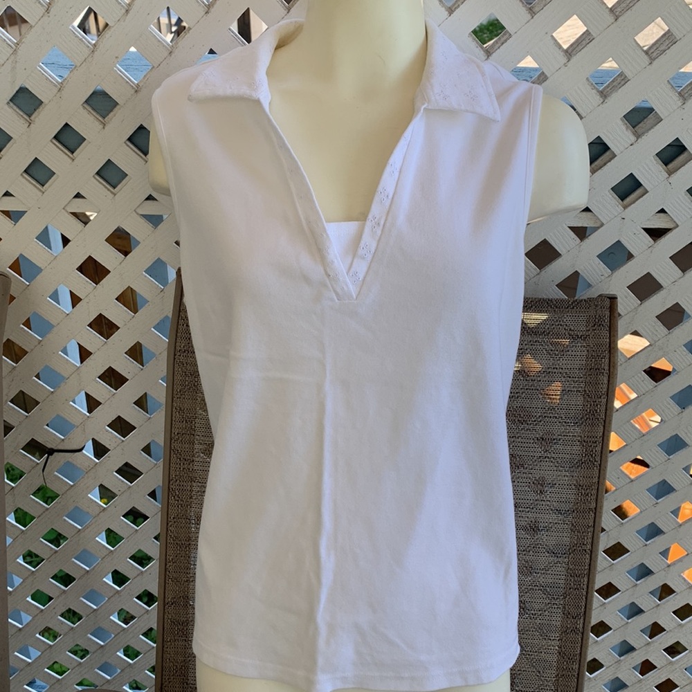 White sleeveless top